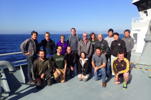 Scientists on board the RV Tangaroa after their succesful voyage Oct 18